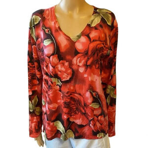 UbU Luxurious Silk Blend Tunic V Neck Top Floral Long Sleeve Stretch Lady Sz XL